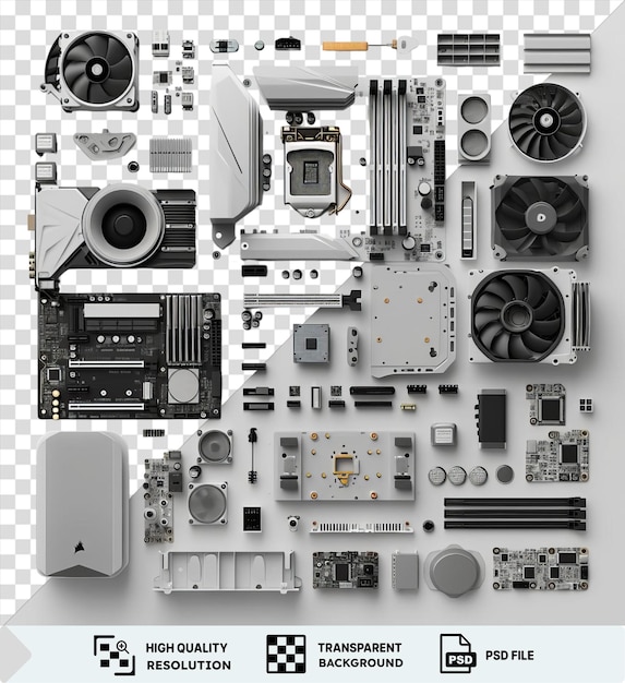 unique custom pc building components set on a isolated background