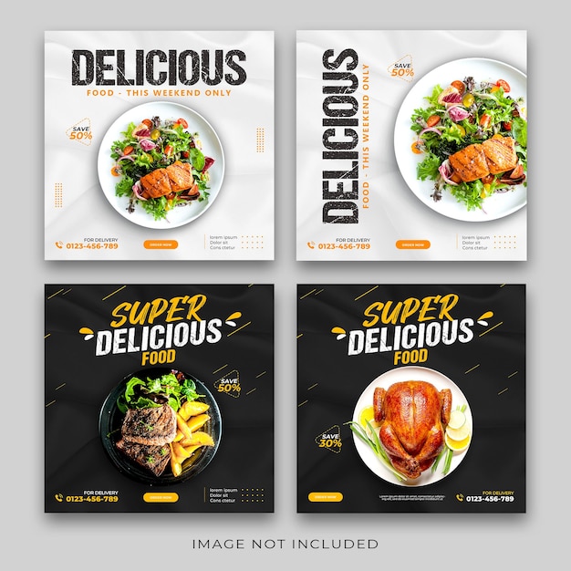 PSD unique food social media post and banner for restaurant