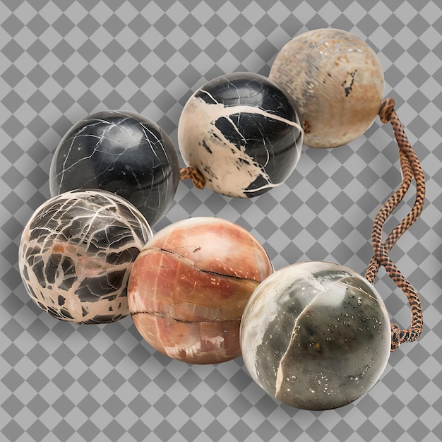 PSD unique handcrafted marble bolas showcasing a distinct design png game asset on clean background