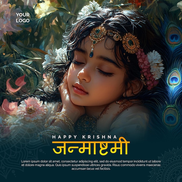 Unique Krishna Janmashtami Celebration Flyer with Customizable Text and Elements