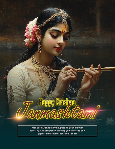 PSD unique krishna janmashtami celebration flyer with customizable text and elements