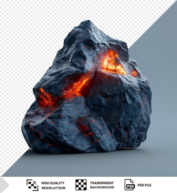 unique lava stone with a black and gray shadow and an orange light against a blue sky png