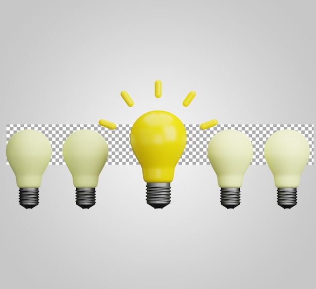 Unique light bulb isolated on transparent background 3D Render