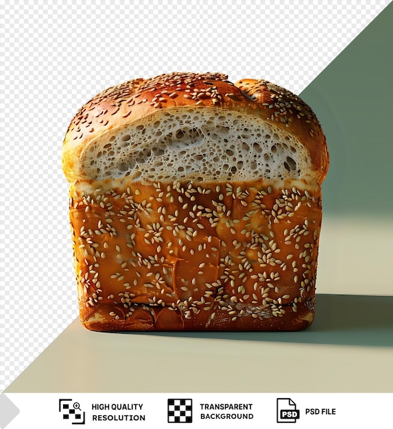 unique loaf of bread on sourdough from rye flour with seeds on a transparent background against a green wall casting a dark shadow