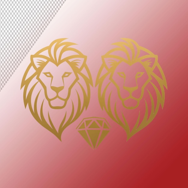 PSD unique logo of two minimalist lion faces isolated on transparent background