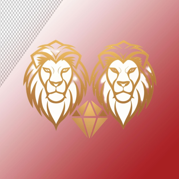 PSD unique logo of two minimalist lion faces isolated on transparent background