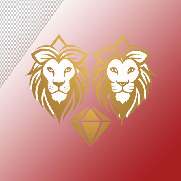 PSD unique logo of two minimalist lion faces isolated on transparent background