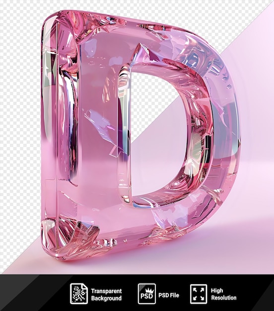 unique metallic pink glass letter d on a pink background png psd