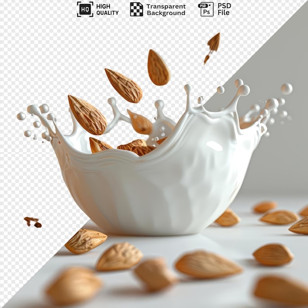 unique milk splash with almonds png clipart png