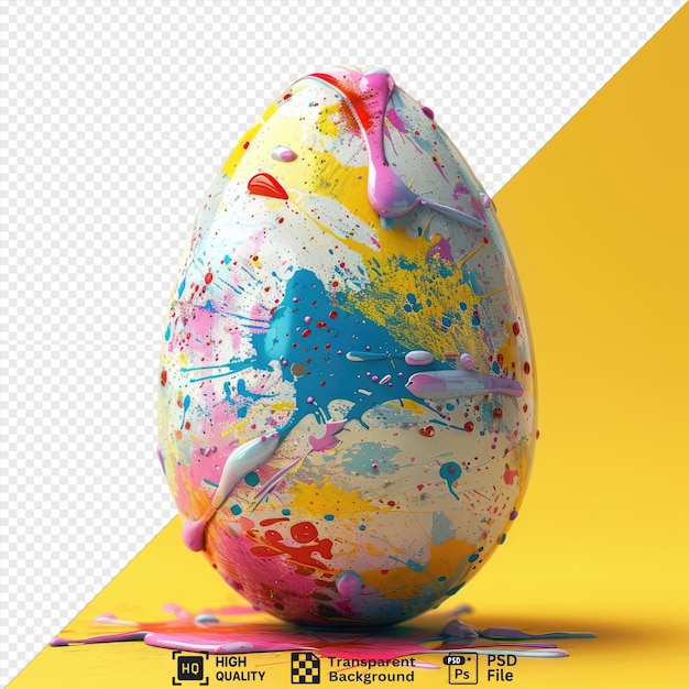 PSD unique mockup of an easter egg in colorful splashes of paint on a yellow background