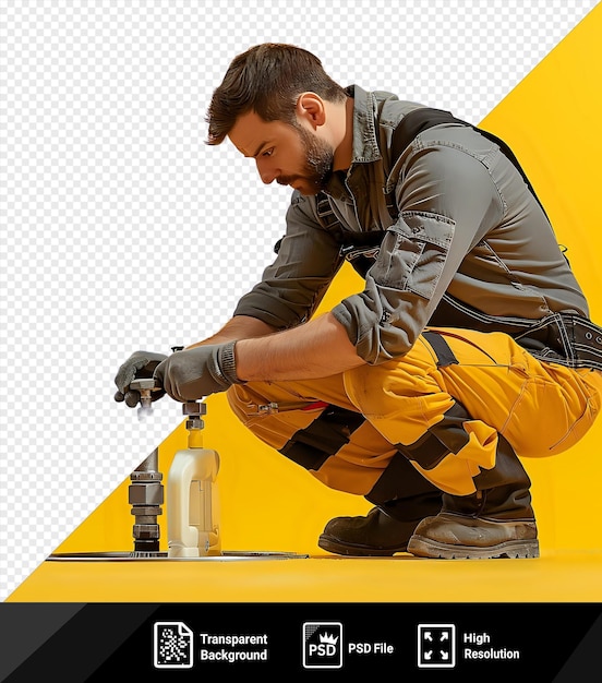 unique serious concentrated plumber checking the tap in a customer apartment png psd