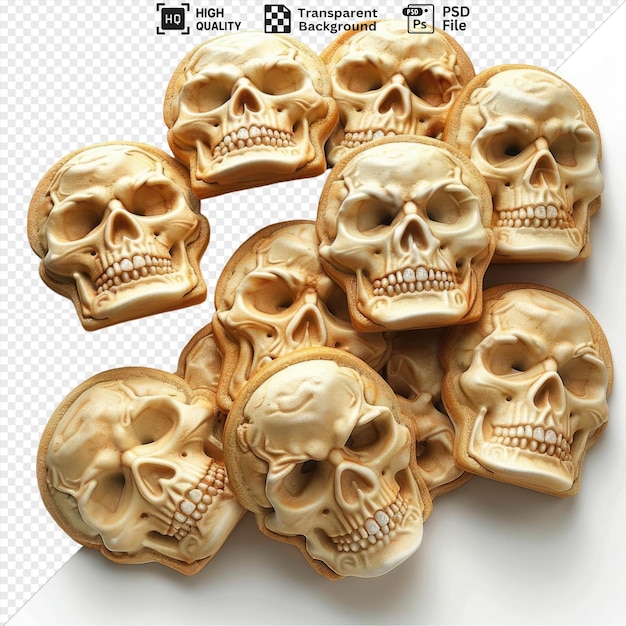 unique skull sugar cookies isolated on transparent background featuring a variety of skulls in different sizes and colors