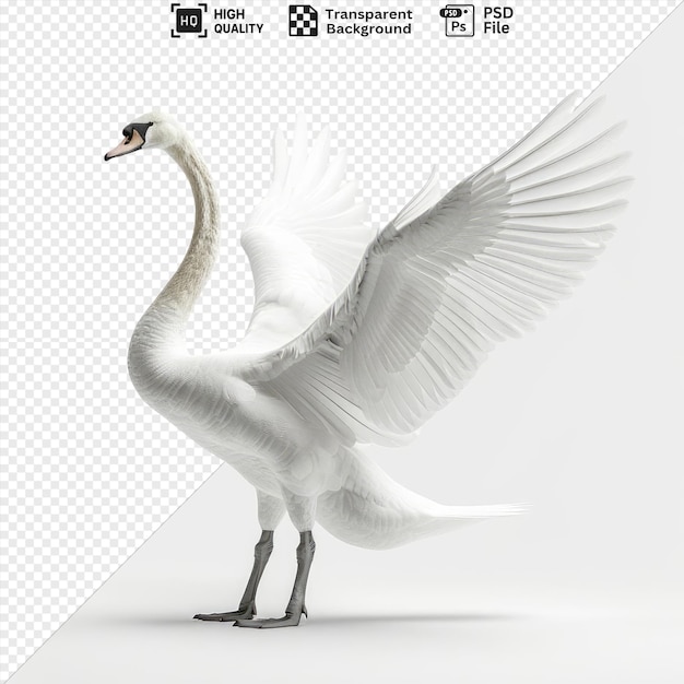 unique swan with open wings isolated on a transparent background