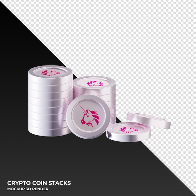 Uniswap UNI coin stacks cryptocurrency 3D render illustration