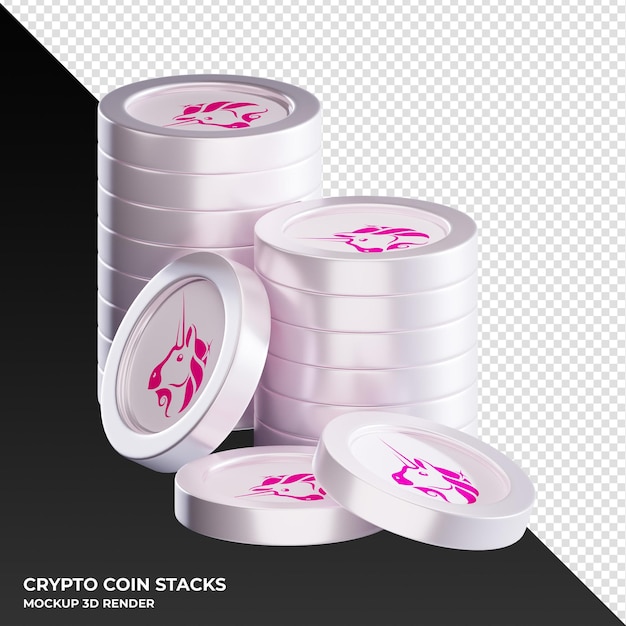 Uniswap UNI coin stacks cryptocurrency 3D render illustration