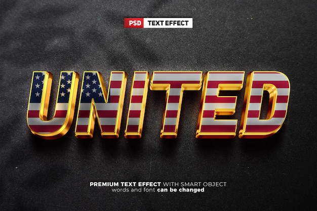 United State of American gold metal 3d editable text effect mockup