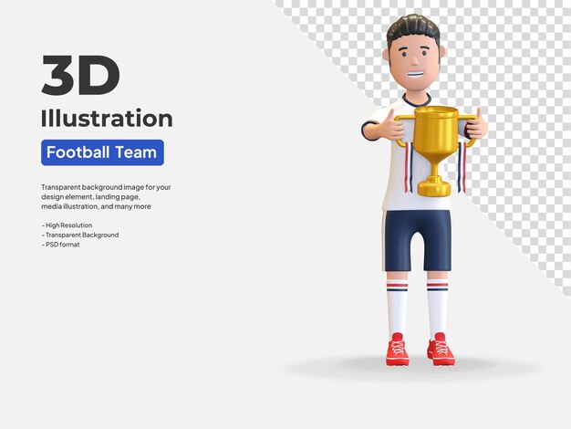 PSD united states football player man holding trophy champion 3d render illustration