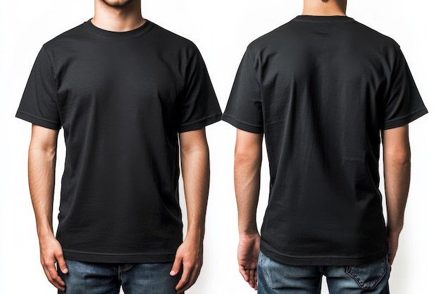 PSD unrecognizable man wearing a black short sleeve tshirt front and back view transparent background