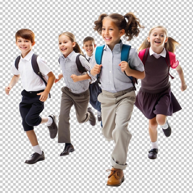 unrecognizable schoolchildren in hurry running