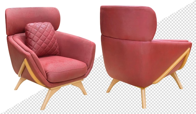 Upholstered armchair. Made of red textile. Isolated from the background. Interior element