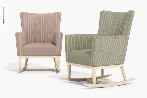 Upholstered Rocking Chairs Mockup, Front and Right View