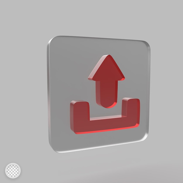 Upload icon with glass effect 3d render illustration