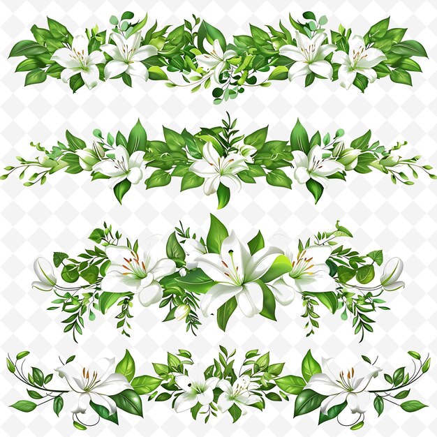 Upscale Plank Draped With Garlands and Lilies Flowers and Ga PNG Natural Inspired Flat Borderline