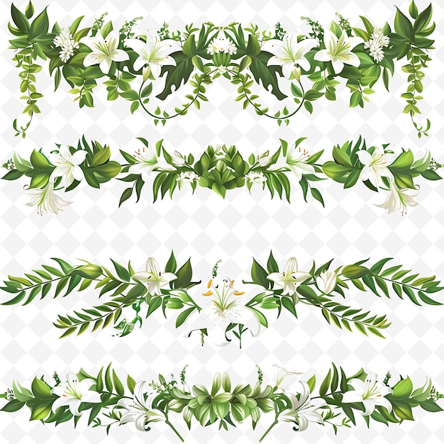 Upscale Plank Draped With Garlands and Lilies Flowers and Ga PNG Natural Inspired Flat Borderline