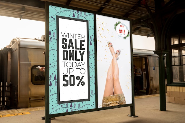 Urban billboard mock-up with sale