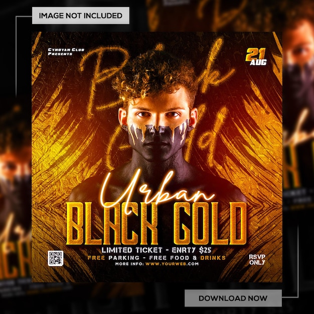 Urban Black Gold Party Flyer or Social Media Banner Template