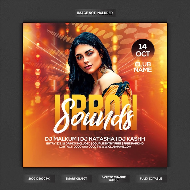 Urban club party flyer social media post template