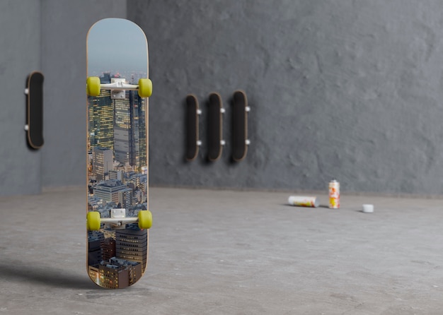 Urban colorful skateboard with mock-up