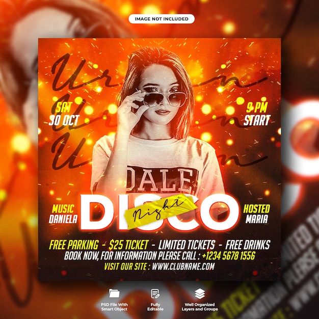 Urban disco night party flyer and social media poster template