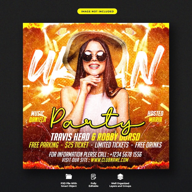 Urban dj club night party flyer and social media post template