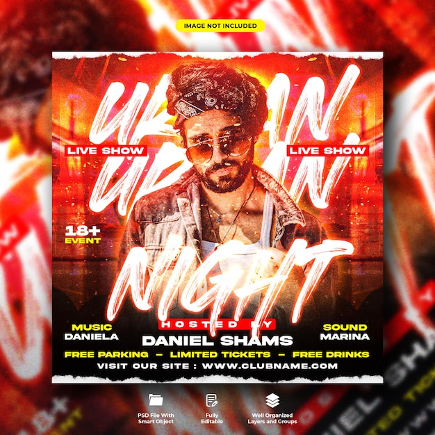 Urban dj club night party flyer and social media web banner template