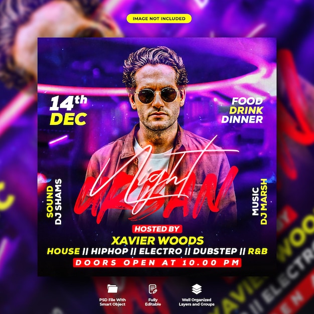 Urban dj party flyer and social media instagram post template