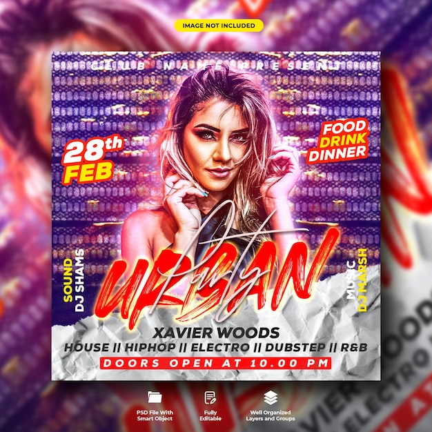 Urban night party flyer and social media poster template