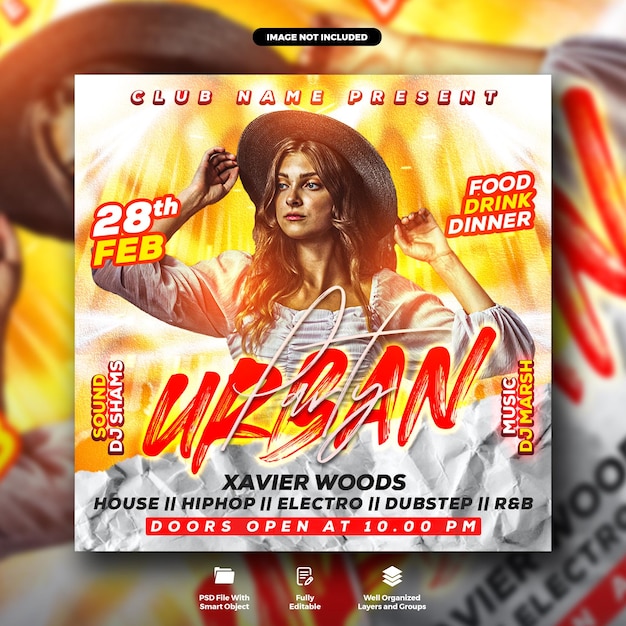 Urban night party flyer and social media poster template