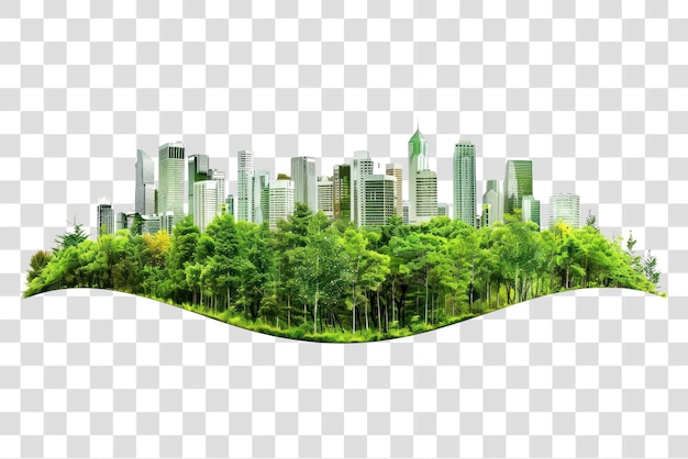 Urban skyline meets lush forest