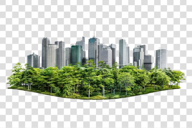 PSD urban skyline with lush greenery