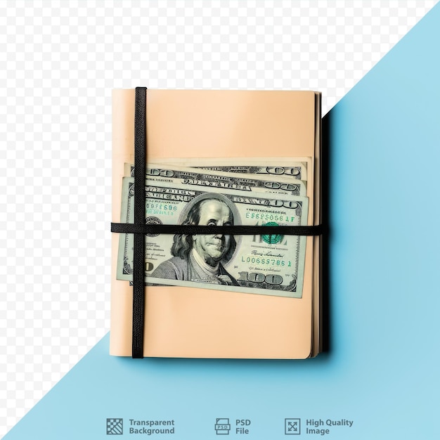 PSD us currency and blue notepad against transparent background