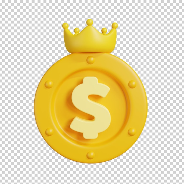 US Dollar Coin with crown Gold coin American currency isolated Money icon 3D render illustration