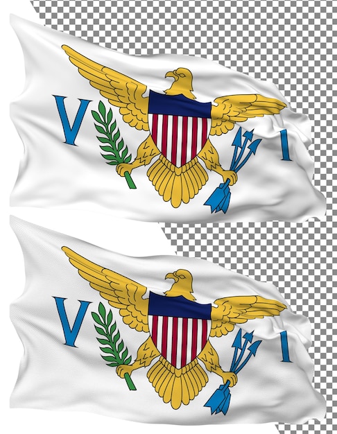 US Virgin Islands Flag Waves Isolated in Plain and Bump Texture Transparent Background 3D Render