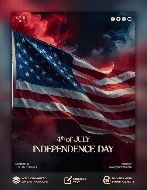 USA Independance Day Post Banner or Flyer Design for Social Media With Editable PSD File