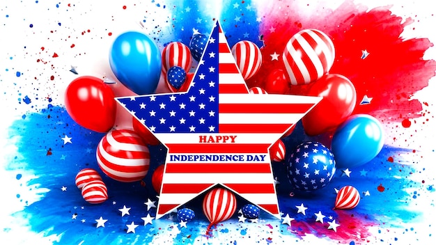 PSD usa independence day celebration with balloons flag in blue red and white background