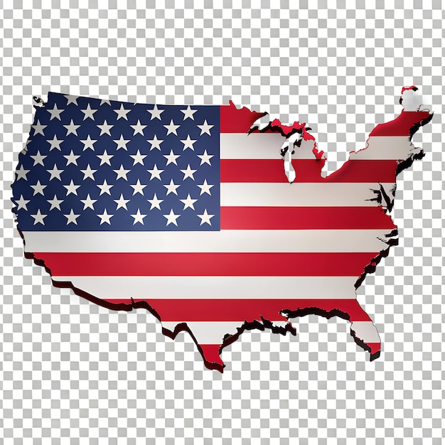 PSD usa map and color usa flag on transparent background