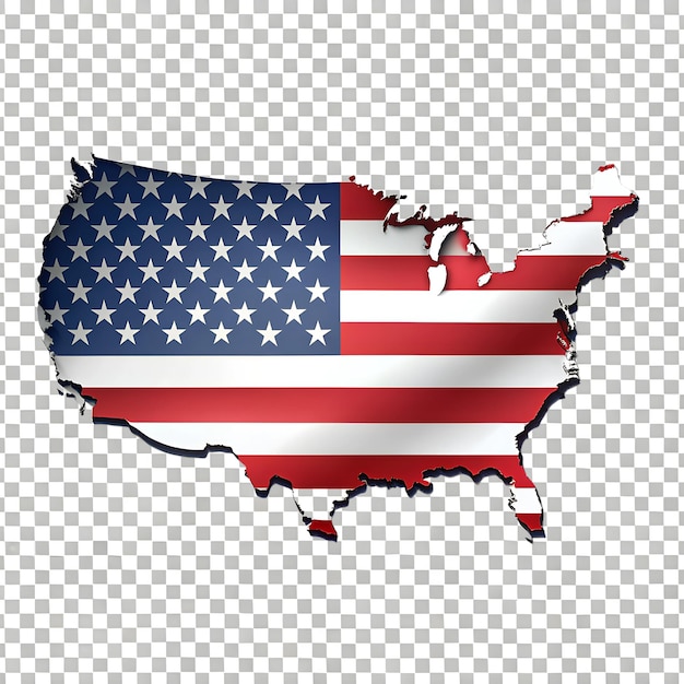 PSD usa map and color usa flag on transparent background