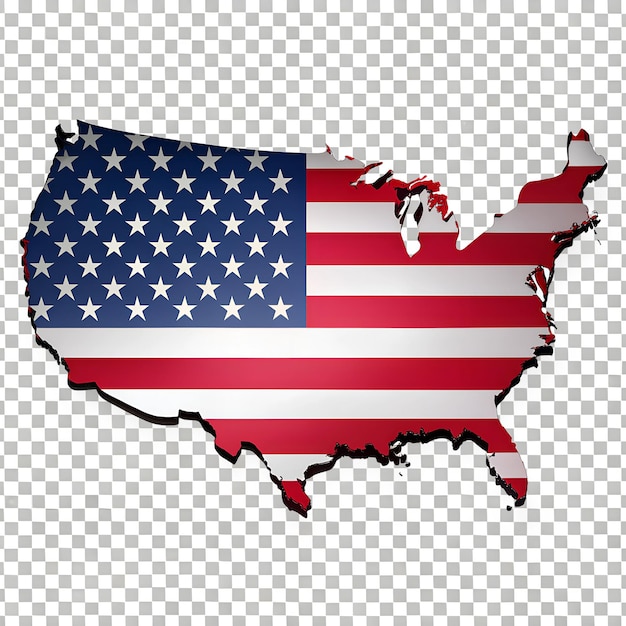 PSD usa map and color usa flag on transparent background