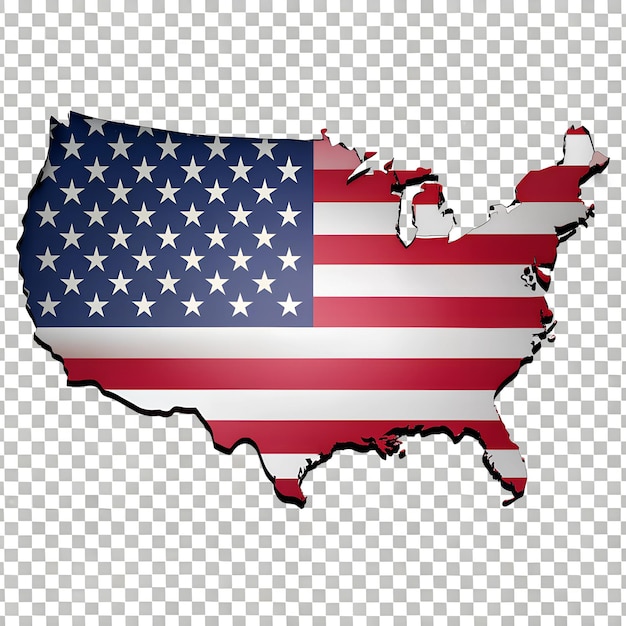 PSD usa map and color usa flag on transparent background