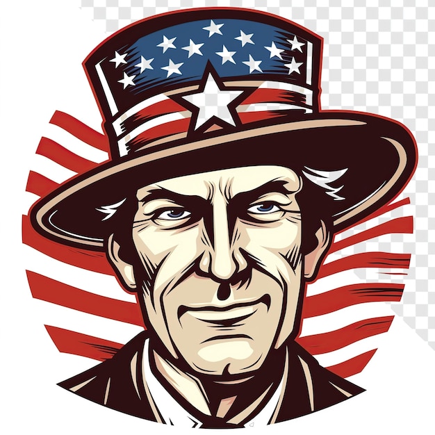 USA President Caricature with Stars and Stripes Hat